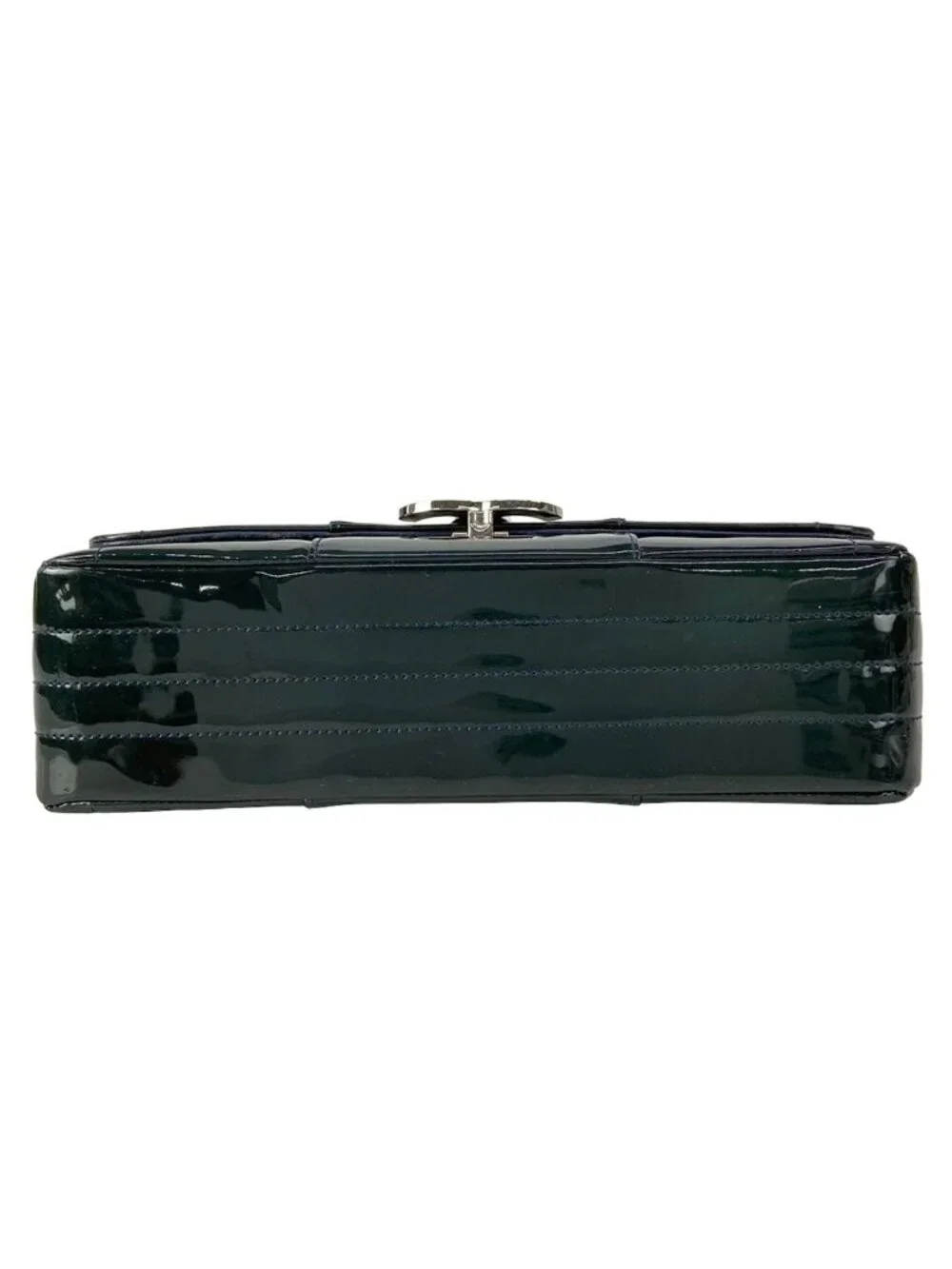 Chanel Shoulder Bag Dark Green Chain Silver Leather
